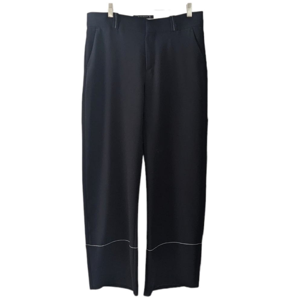 ZARA wide leg pants black with white stich details size Medium 2023/878 T3
